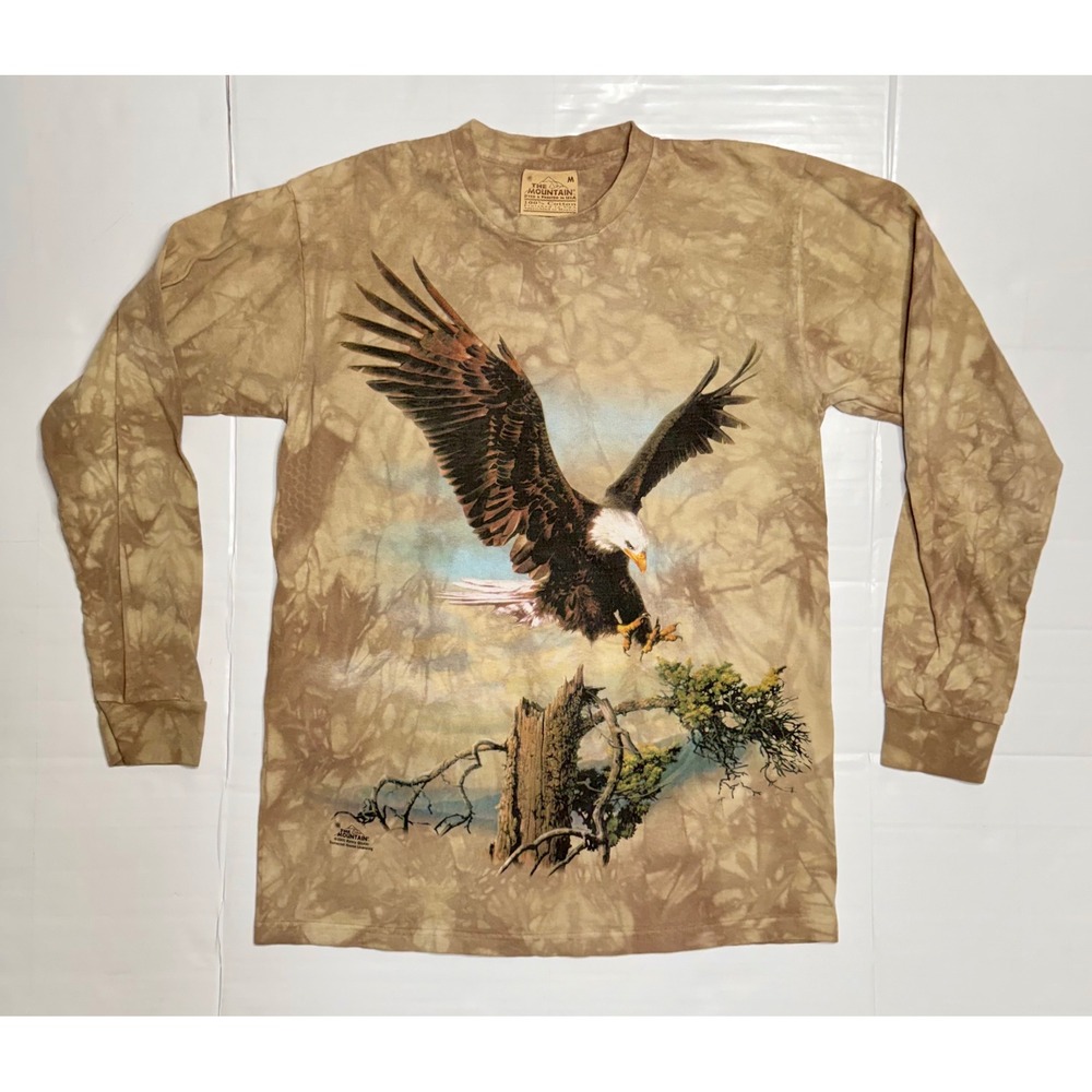 The Mountain Vintage 2000 Bald Eagle Tie Dye Long Sleeve Shirt Mens Medium Brown